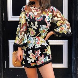 Entro Black Lace Colorful Floral Romper Size Large